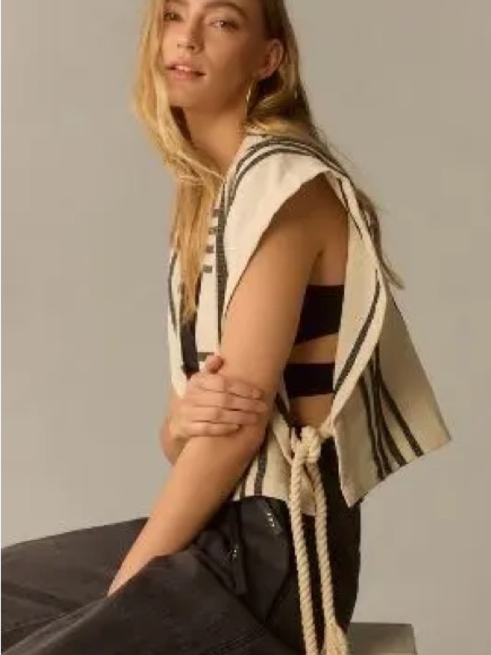 Pilcro Cream and Black Striped poncho